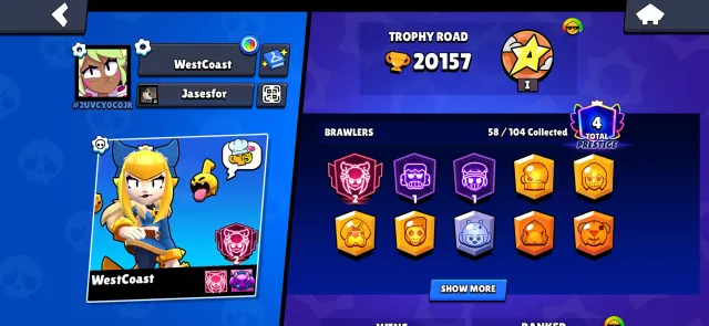 # 🔥 Brawl Stars Account | 20K Trophies | Prestige 2 Melodie 🔥, trophies 20157, brawlers 58, primes 4