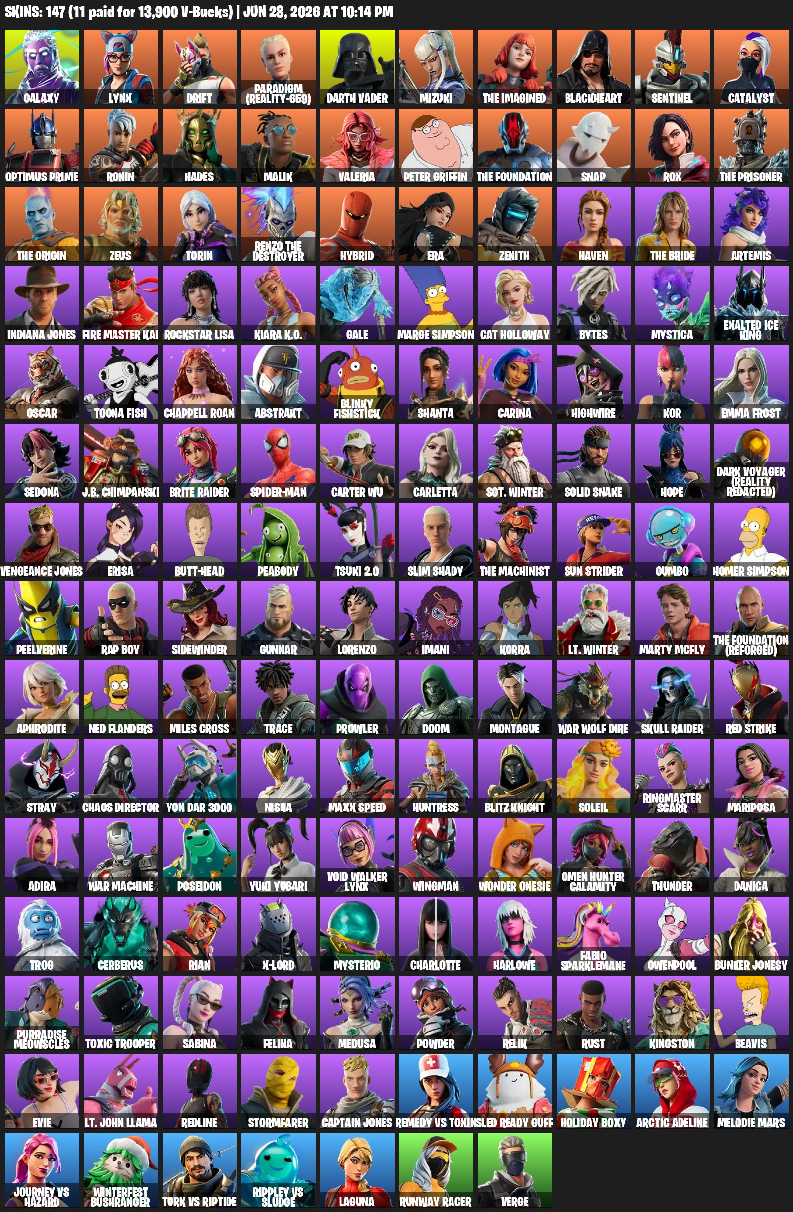 WARRANTY 🟨⬛️FULL ACCESS 🟨MAIL CHANGE+⬛️GALAXY❗️PVE WITH V-Bucks farm❗️147 skins, Sale, skins 147