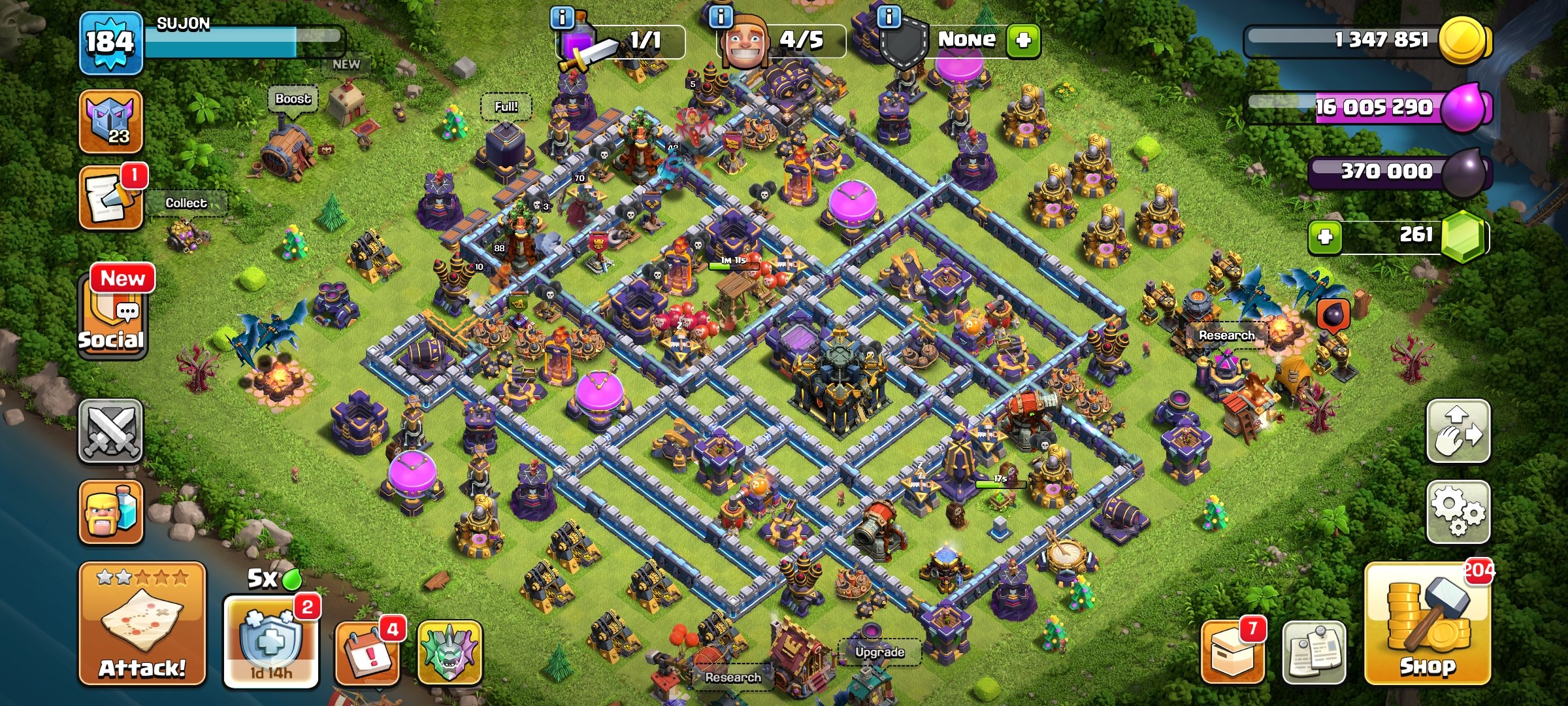 TH 17 Max~Heros-70/88/47/21~9× Hero Skin~All Equipment~Connect To Buyer Mail~instant Delivery, 17 TH Main Village, 10 TH Builder