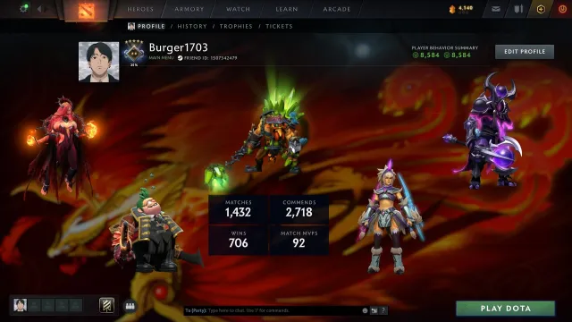Страж 5 | Личность AM · Pudge | 1523 скина | 1432 матча | 8K порядочность, Продажа, 1426 MMR, 8584 порядочности, 8584 вежливости, 1432 матчей, 1839 часов