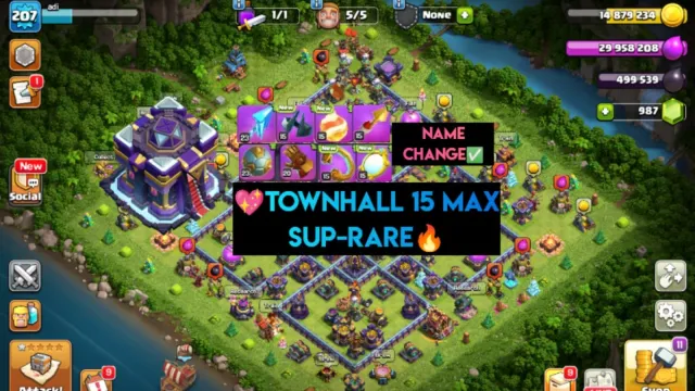🌺 TH 15✨RARE 🔥 8x EPIC EQIP💫 || HERO 88-87-60-57-36-2✨ || XP-207💥 || HERO SKIN || SAFE ACC💯, 15 TH Родной Деревни, 3 TH Строителя