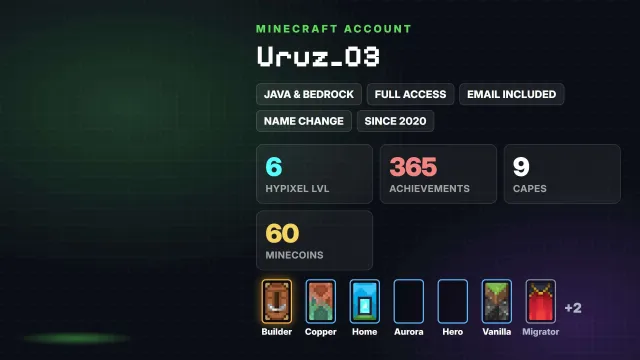🦸 Cloaks (9): Builder,Copper,Home,Aurora,Hero,Vanilla,Migrator ✅ Java & Bedrock & full access, Sale, All account data