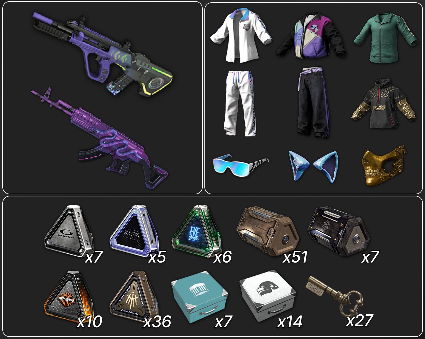 💖[PROGRESSIVE] NEON DREAM AUG + MEDUSA BERYL💖🔥145 CHESTS🔥🎀PGC 2021 MASK🎀🔥MANY SETS🔥, No BATTLEGROUNDS Plus