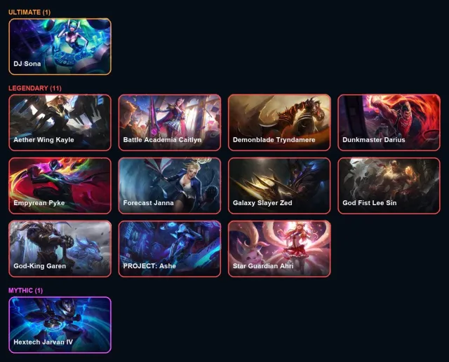 【 DJ Sona / K/DA Seraphine / Spirit Guard Udyr 】【 Annie-Versary / Ann-Sivir-Sary / Hextech Jarvan 】, Sale, level 874, champions 177, skins 181, Emerald