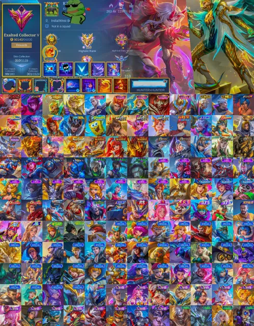 Pumped account with expensive skins, Sale, Rank: Mythical Immortal, Level: 76, Win rate: 60%, Heroes: 133, Skins: 310