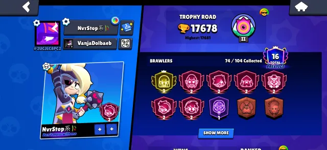 mdndkddkdkmdndkdkdkdkf, trophies 15300, brawlers 70, primes 14