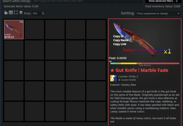 ⚡ 🟪 TRADE BAN 🟪 ⚡ ✦ 🔮 GUT KNIFE MARBLE FADE 🔮 ✦ 💜 ALL DATA ✦ 🟣 NATIVE EMAIL 🟣 ⚡ 🟪 TRADE BAN 🟪 ⚡, Sale, With inventory, No PRIME