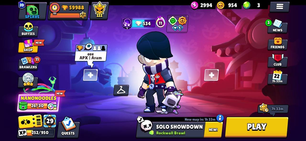 59k 💎, 104 Brawlers + Sirius, 13 Legendaries, 30 Power 11s + 23 Hypercharges, 200 skins, trophies 59000, brawlers 104