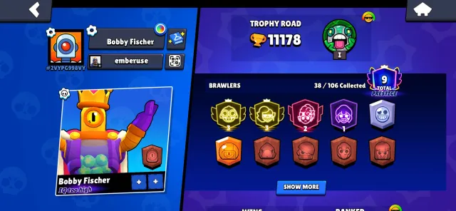 ⚜️GOOD ACCOUNT FOR A NEW BASE👍2 3 PRIMES9 11 POWER🌺GOOD SKINS❤️, 11200 trophies, 38 brawlers, 9 primes