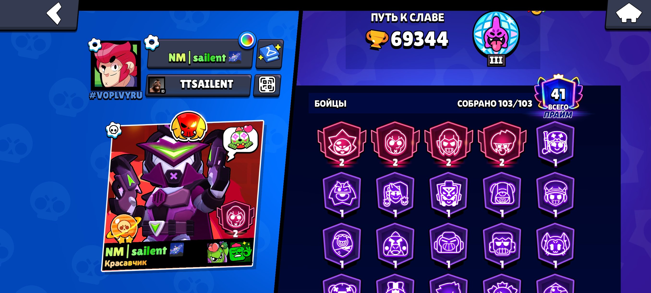 Seems, trophies 69300, brawlers 103, primes 41