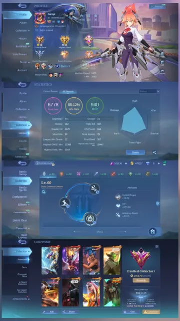 👑 2 LEGEND (Franco King of Hell + Saber Codename) ⭐ STAR WARS (Master Yoda + Darth Vader) 🏍️ DUCATI, Sale, Rank: Legend, Level: 88, Winrate: 55%, Heroes: 133, Skins: 402