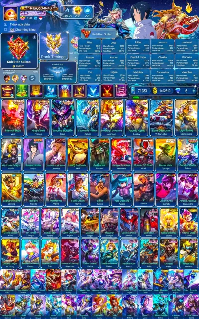 💙World💙Kung Fu Akai, Kishin Lancelot, Naruto SuYo, Kof Gossen, Ducati Benya, Call LSS-Esma, Star Wars Cyclops💙, Sale, Rank: Mythical, Level: 158, Win Rate: 60%, Heroes: 138, Skins: 666