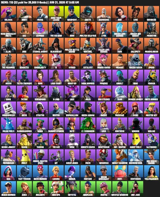 ✅АККАУНТ ПОД ОСНОВУ ✅ФУЛЛ ДОСТУП✅С 24 фев 2026✅ 119 Skins: Drift, Midas, Fallen Love Ranger, Продажа, скины 119