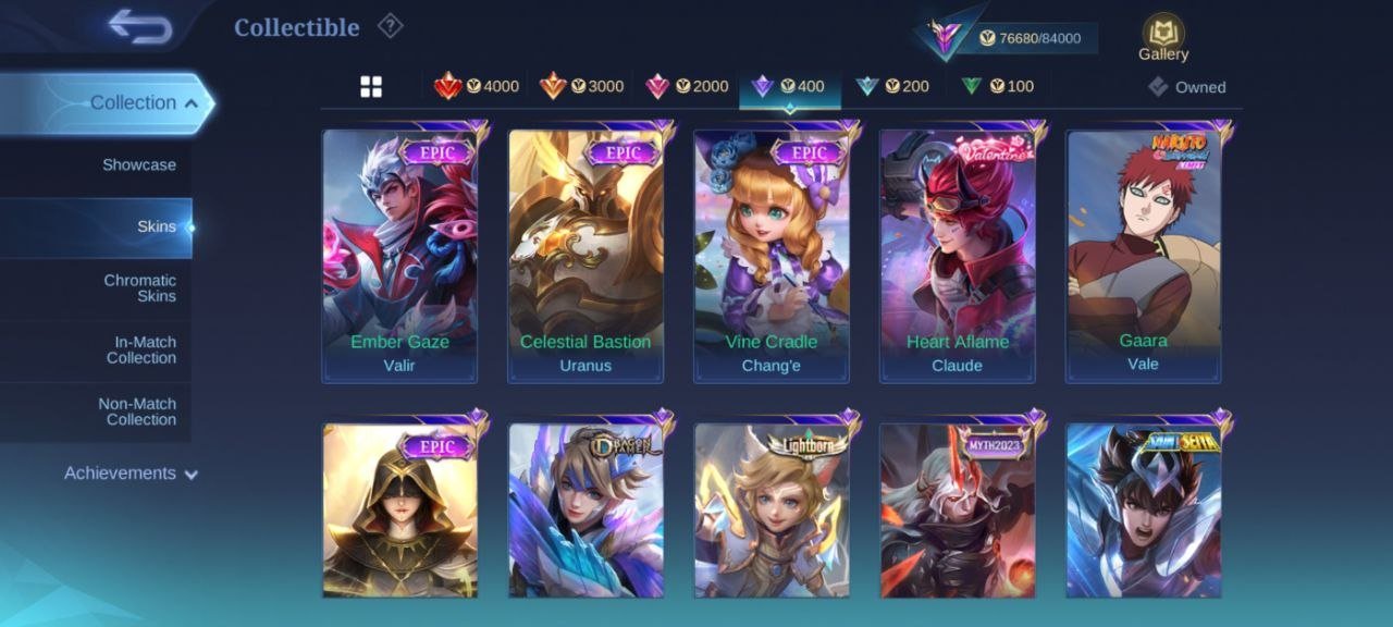 109⭐Naruto kakashi⇨Hayabusa➤Naruto Minato Gusion♣️LUCKYBOX alpha⇨Star Haya Lesley➤deluxe38emblem Max, Sale, Rank: Mythic, Level: 108, Winrate: 51%, Heroes: 133, Skins: 306