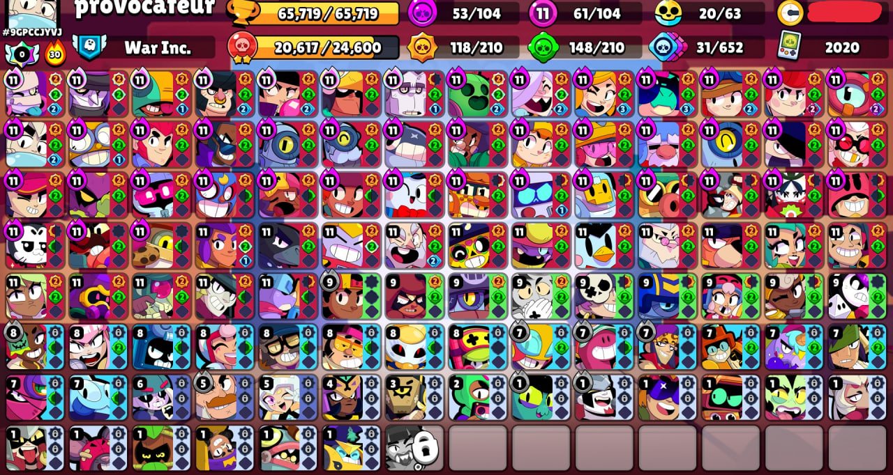 😍𝑃𝑢𝑚𝑝𝑖𝑛𝑔💎🏆𝟔𝟓𝟕𝟏𝟗 cups🏆🥊𝟏𝟎𝟒/𝟏𝟎𝟒 brawlers🥊🌈𝟑𝟑𝟕 skins ≈𝟑𝟒K gems🔥✅𝟔𝟏 x11 POWER✅, trophies 65719, brawlers 104, primes 35