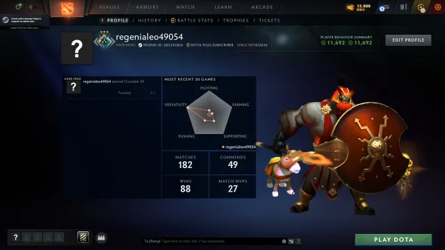 ✅【РЫЦАРЬ | 1846 ММР 】✅ ®️ ДИКОВИНКИ 81 lvl ®️ 🎯 РЕЙТИНГ ОТКРЫТ 🏆 100/100 ч ⏱️DOTA PLUS до 27.11.26, Продажа, 1846 MMR, 11692 порядочности, 11692 вежливости, 182 матчей, 140 часов