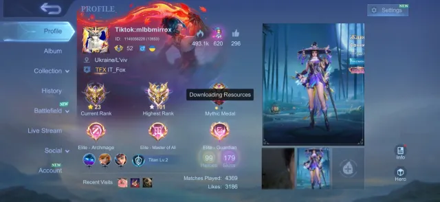 Many exclusive skins and more, Sale, Rank: Mythical Immortal, Level: 67, Win rate: 60%, Heroes: 100, Skins: 113