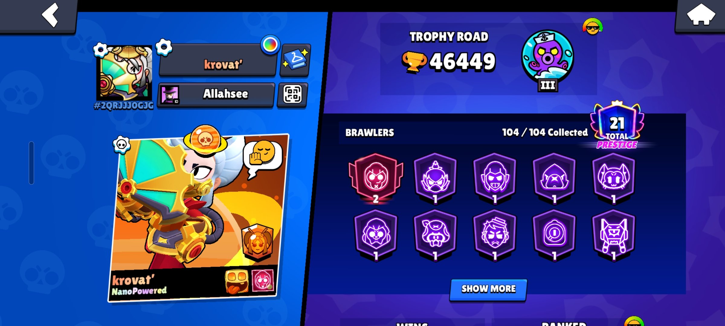 AUTO-DELIVERY, JUICY ACCOUNT 2024, 2 PRIME COLT + CURRENT AND PREVIOUS BP PLUS, trophies 46449, brawlers 104, primes 21
