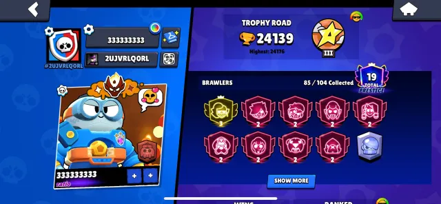 🌟🌟🌟SELL ACCOUNT WITH MASTER 2, trophies 24520, brawlers 85, primes 19