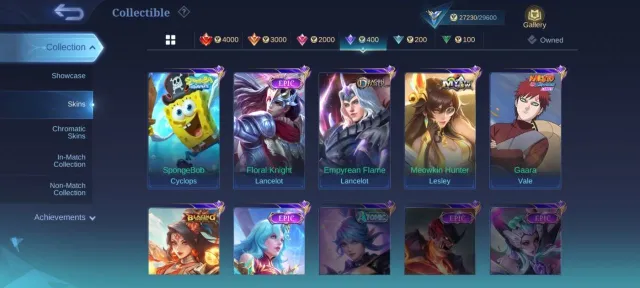 EPIC Recall>17 deluxe>Epic carmila Epic moskov Epic Lancelot Epic YSS Gaara Vale>emblem max, Продажа, Ранг: Мифический, Уровень: 51, Процент побед: 58%, Герои: 101, Облики: 142