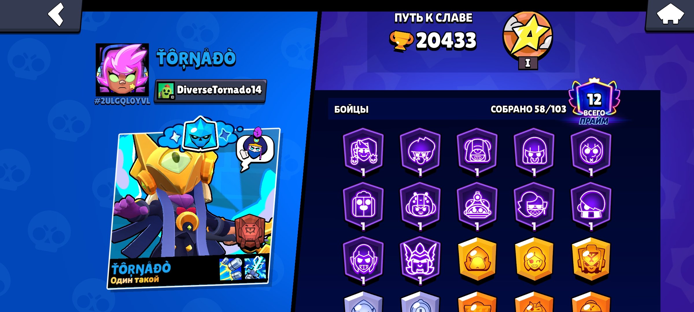🧩💸20k 🏆 ACCOUNT WITH 2 PRIME 💸🧩 100+ SKINS🗽 💚MANY LEVELED BATTLEGROUNDS + HYPER CHARGES👾, trophies 20433, brawlers 58, primes 12
