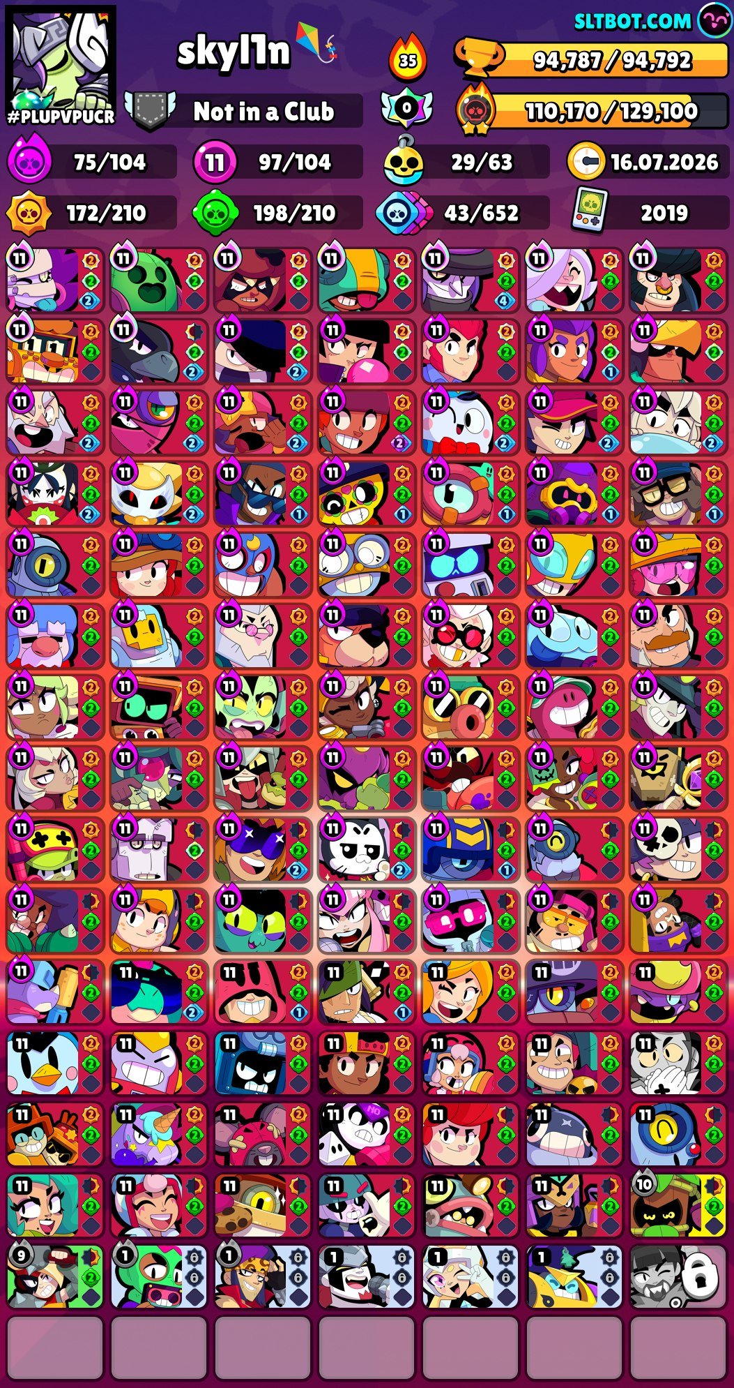 Sale of the brawl stars account the account has purchased more than 10 bp, 1 pro pass, trophies 94800, brawlers 104, primes 69