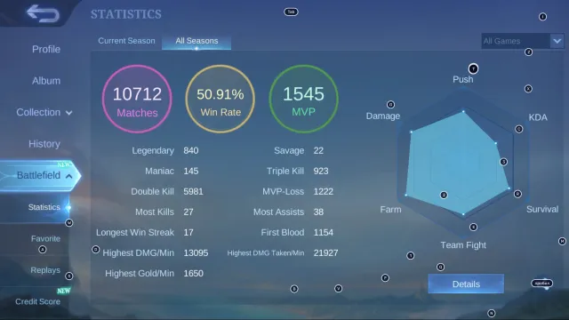 #MG175 Highest Rank Mythical Immortal 190⭐; LEGEND Franco; Satoru Gojo; Nexus Nolan; Infernal Moskov, Sale, Rank: Mythic, Level: 94, Winrate: 50%, Heroes: 132, Skins: 396