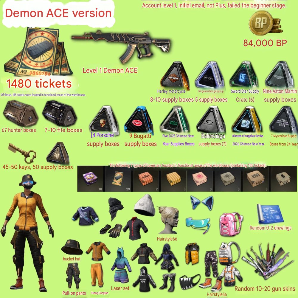 🔫 ACE32 DEMON TOUCH | 🎫 1480 COUPONS | 👷 WORK SET | 📦 240+ TOTAL CRATES, No BATTLEGROUNDS Plus