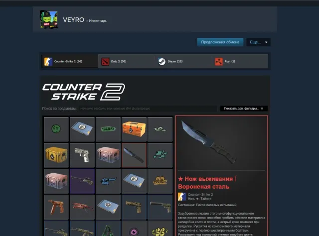CS2 PRIME ACCOUNT | 20000+ Rating 2 medals | Survival knife Blue Steel | 1500 hours +, Sale, With inventory, Has PRIME, 20000 CS Rating, Competitive