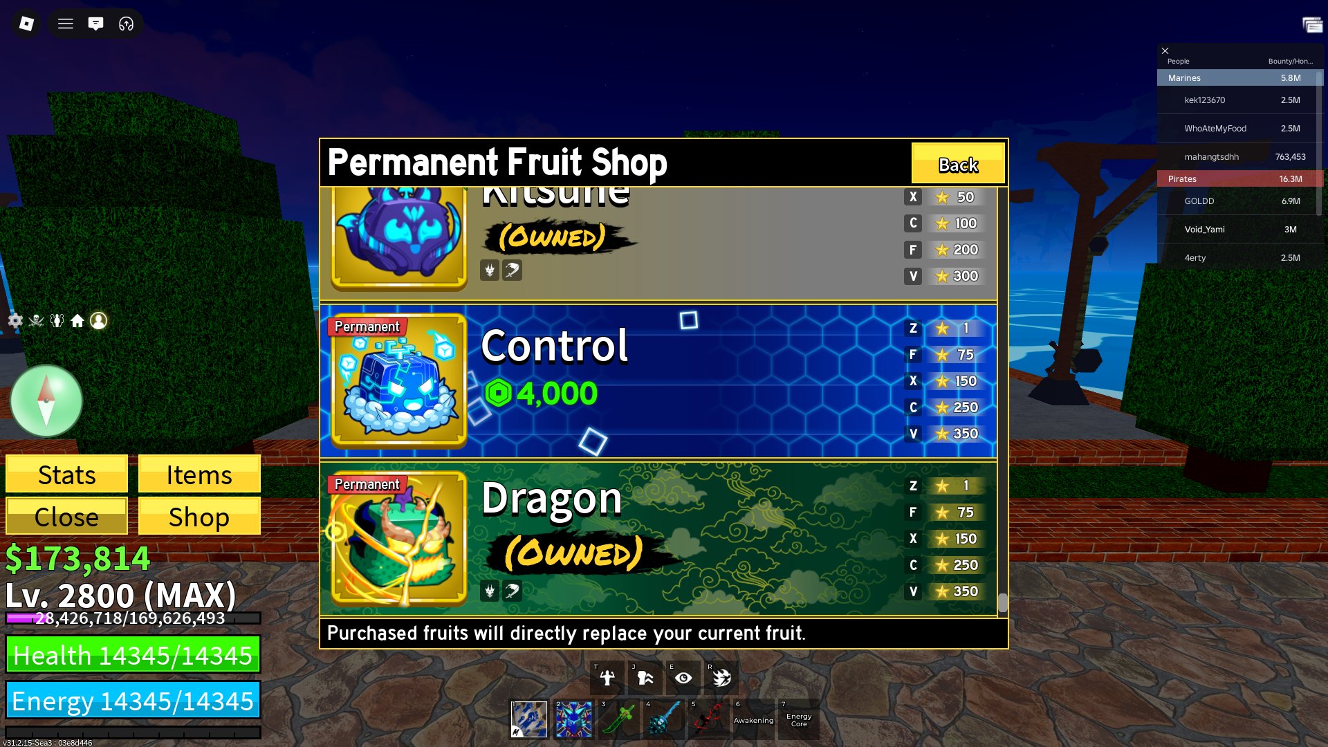 ❄️Blox Fruit AKK❄️PERM:DRAGON,KITSUNE,4 V4,THE REST IN THE DESCRIPTION, Sale, Voice chat: No
