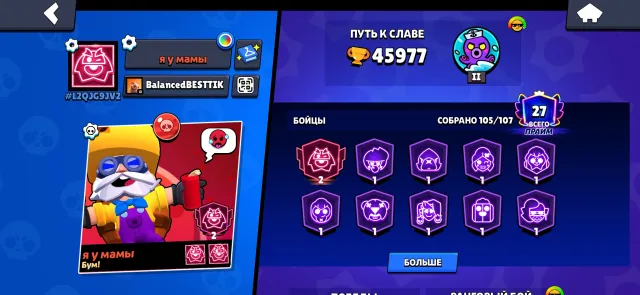 🔥 I AM SELLING A GOOD ACCOUNT CREATED IN 2021🔥, 45977 trophies, 105 brawlers, 27 primes