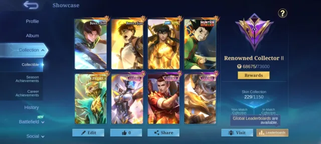 🟠 AOT ЛЕВИ МАРТИС 🟠 AOT ЕРЕН ІНЬ 🟠 HxH ГОН ДАРІУС 🟠 SAINT SEIYA ШИРЮ ЧУ 🟠 PRIME ГРЕЙНДЖЕР 🟠, Продаж, Ранг: Епік, Рівень: 62, Процент перемог: 50%, Герої: 100, Облики: 229