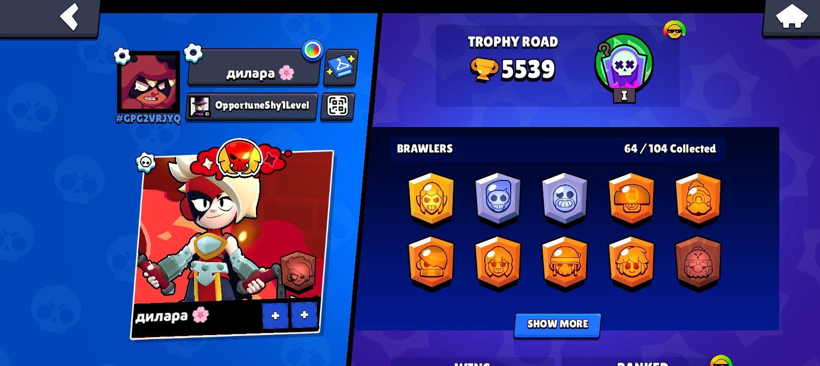An account with a leg(x2) !💪, trophies 5539, brawlers 64
