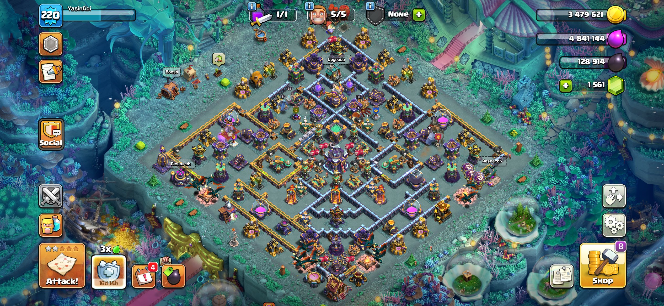 ✅TH 15 (223LVL) ✅|| 71-83-52-53-30-1 || 🚨BEST EQUIPMENTS 🚨|| 436 CWL Medals🏆|| FULL ACCESS✔️, 15 TH Main Village