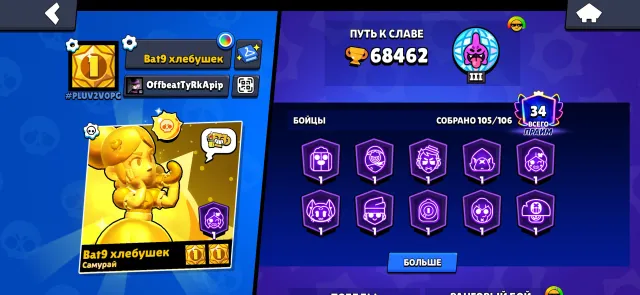 Old account 2019 all questions in DM, 68462 trophies, 106 brawlers, 34 primes
