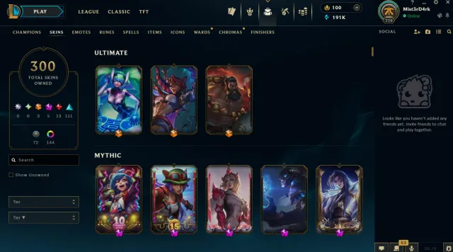 【 DJ Sona / Soul Fighter Samira / Spirit Guard Udyr 】【 5 Mythic skins 】【 13 leg skins 】, Sale, level 779, champions 176, skins 300, Diamond