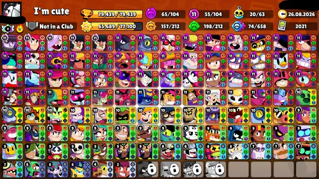 🏆79000🏆⚔️55x11 POWER⚔️💵3 BP+💵💎STEAMPUNK GAIL💎🩸PLAGUE DOCTOR CROW🩸🤠HOPPER BULL🤠🃏UNO CHESTER🃏, 79439 trophies, 104 brawlers, 44 primes