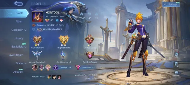 💚Legend Layla💚Collector Dyrroth,Prime Chou-Claude-Granger,LuckyBox Karrie-Chou-Alice💚, Sale, Rank: Mythic, Level: 86, Winrate: 49%, Heroes: 133, Skins: 336