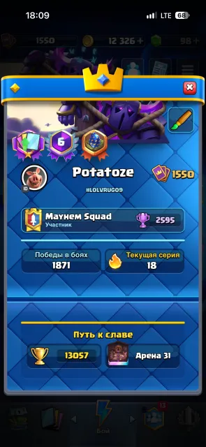 🎇|13000|🎇(+account brawl stars and clash of clans🔥)11EVO;1hero;6years of play; a lot of resources, 31 arena, 1555 level, 13057 trophies, 123 cards, 21 leg, No