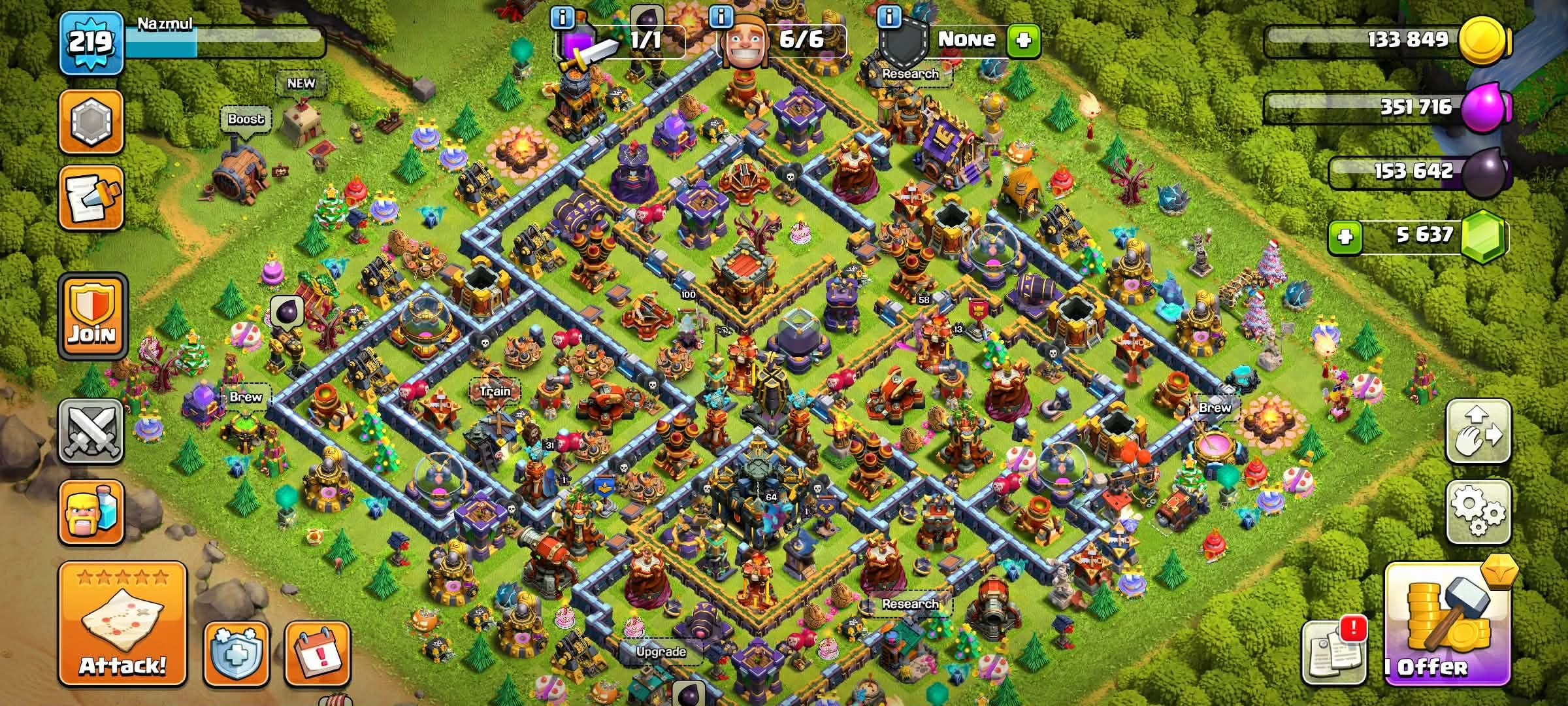 TH 17 👑STRONG LEVEL DEFENCE,STRONG HERO👑(BK58,AQ100,MN64,GW44,RC31)🔰6600+ Gems🔰219 XP✨Strong, 17 TH Main Village, 9 TH Builder