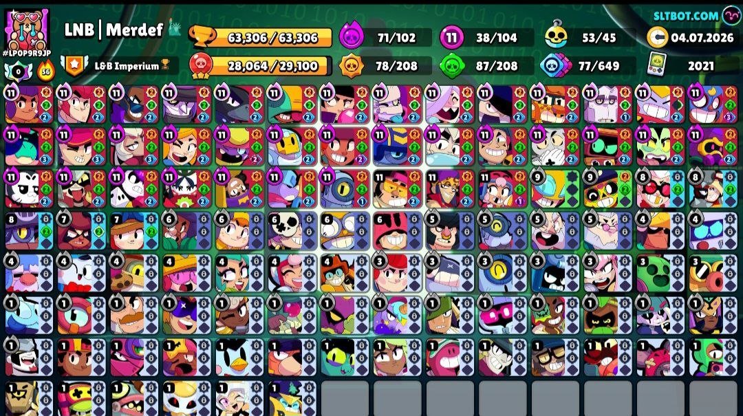 Account with the second Master-tier rank, trophies 63320, brawlers 104, primes 40