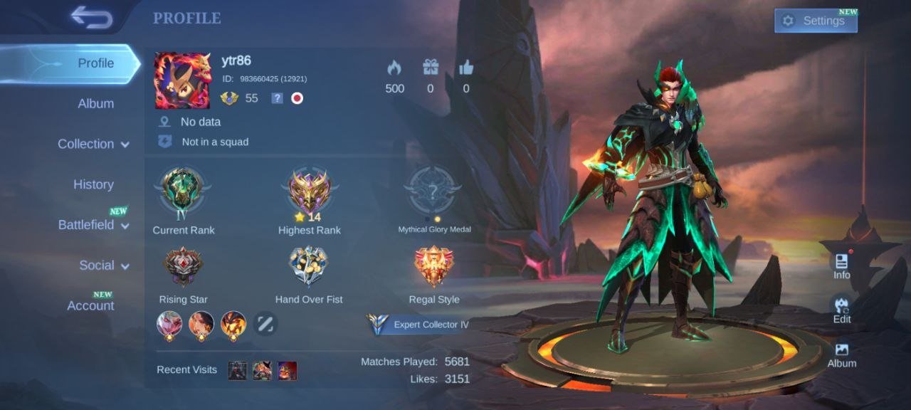 collector Natalia EPIC Bane Grock khufra Freya valir Gaara emblem Max close, Sale, Rank: Mythic, Level: 55, Winrate: 47%, Heroes: 98, Skins: 141