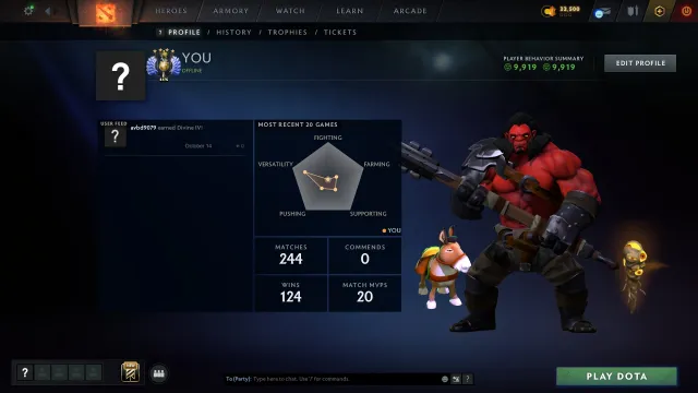 ♡ 5309 MMR · EIGENE EMAIL · 100% GARANTIE · AUTOMATISCHE ÜBERGABE♡, Verkauf, 5309 MMR, 9919 Integrität, 9919 Höflichkeit, 244 Spiele, 291 Stunden