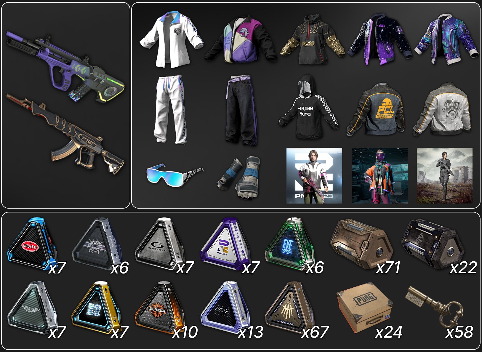 💖[PROGRESSIVE] NEON DREAM AUG + DEMON TOUCH ACE32💖🔥255 CHESTS🔥🎀MANY SETS🎀, No BATTLEGROUNDS Plus