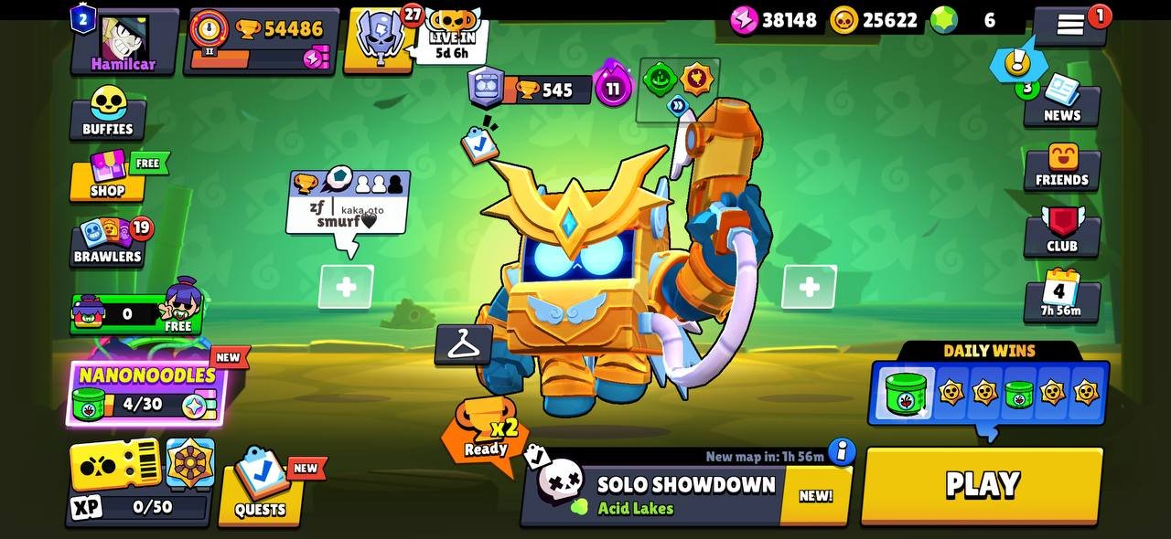 54k 🏆, 8-bit antivirus, 97 brawlers + Kaze, 12 legit, 42 11 strength + 27 hyper, 240 skins, trophies 54000, brawlers 97, primes 2