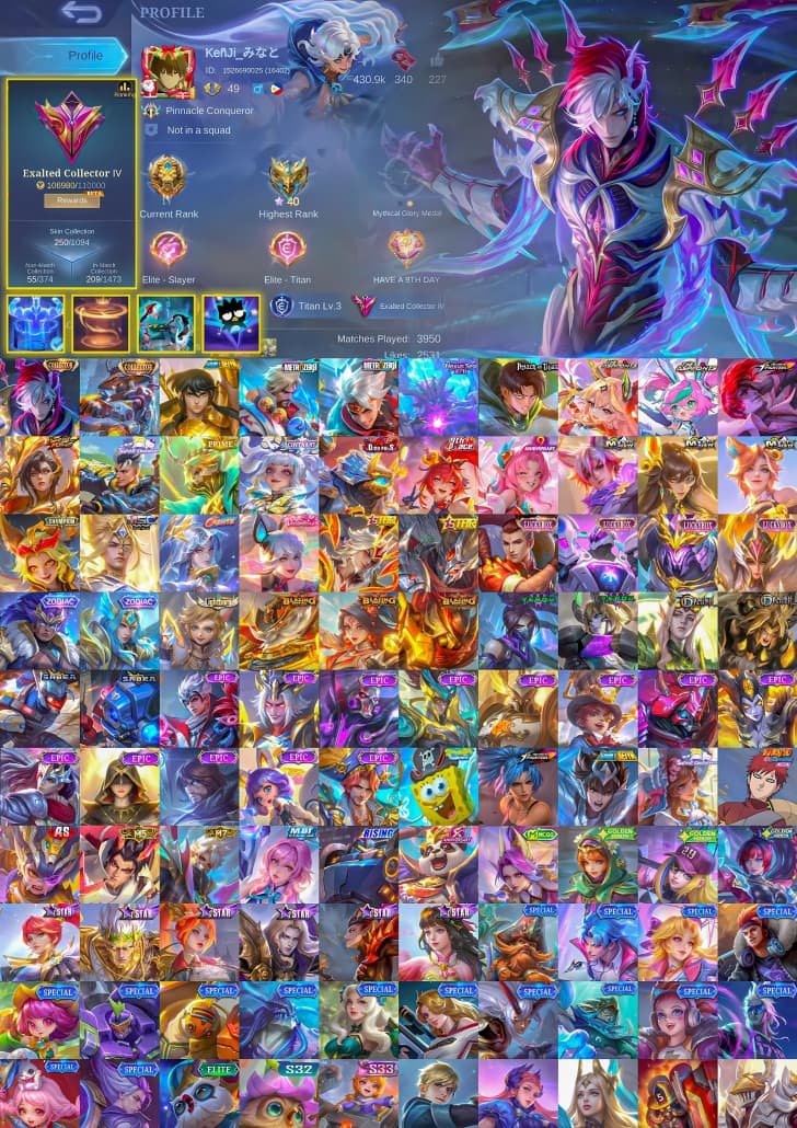 🟨✖️🟨【WARRANTY】COLL AAMON, YSS🟡🔴METRO ZERO ROJER, X BORG🟡🔴KOF CHOOU🟡🔴11.11 THAMUZ🟡🔴, Sale, Rank: Epic, Level: 49, Winrate: 48%, Heroes: 90, Skins: 250