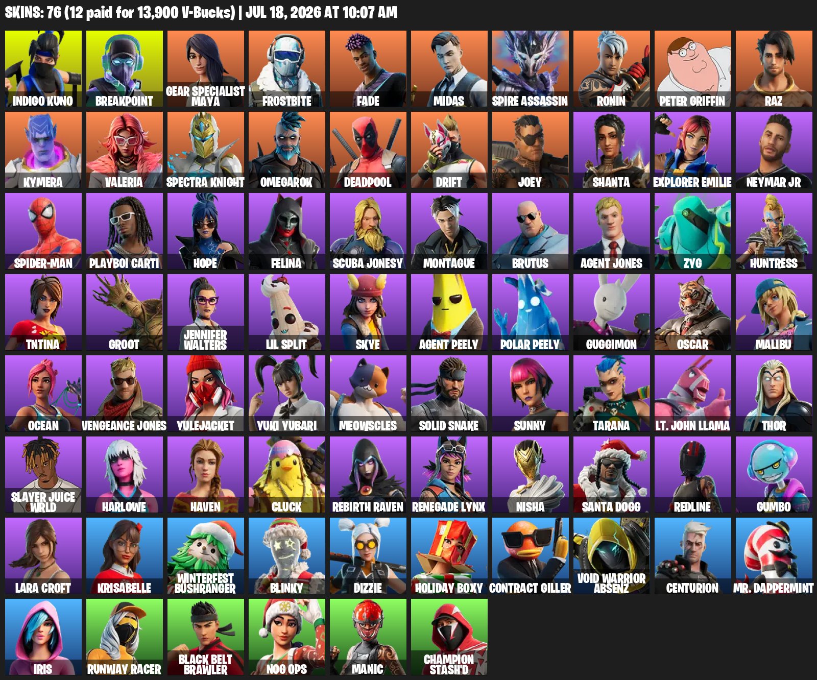 🔥 76 SKINS | INDIGO KUNO 🟣 | BREAKPOINT 🎯 | MIDAS 👑 | RONIN ⚔️ | DRIFT 🦊 | EMAIL CHANGEABLE 📧, Sale, skins 76