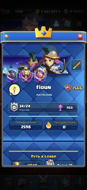 Аккаунт Clash Royale+Brawl Stars! 🔥, 28 арена, 16 уровень, 11800 кубков, 121 карт, Есть