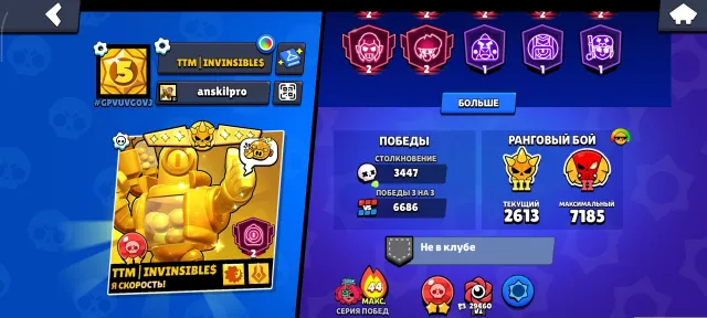 2023✅74383🏆🌟104/104👤31 11 POWER🪙OVER 275 SKINS ~218 GEMS🎎🏆✅💎OLD SKINS AND BATTLE PASS SKINS, trophies 74383, brawlers 104, primes 53