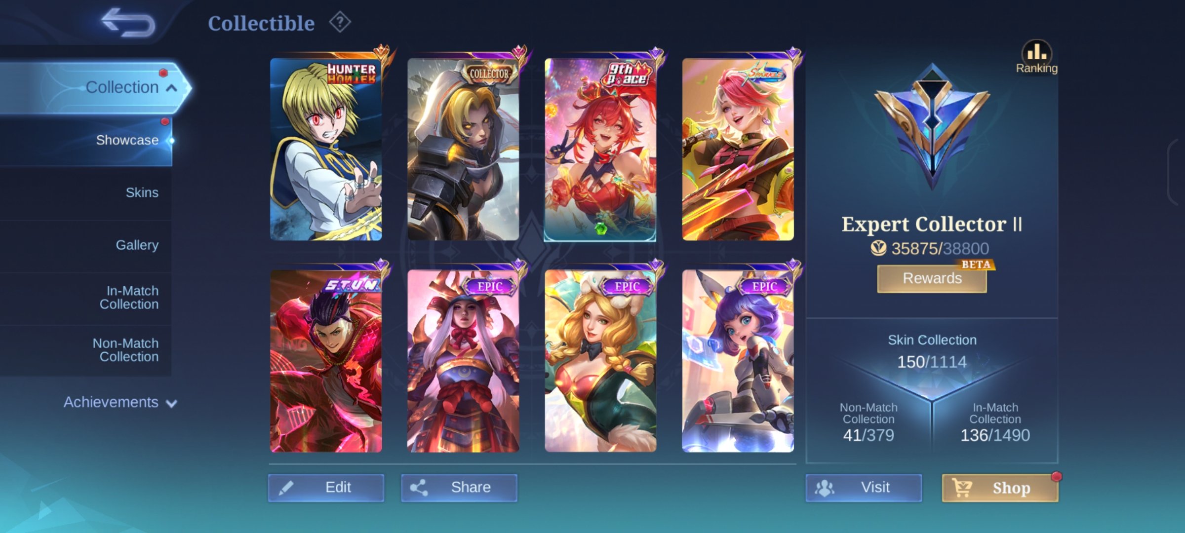 HUNTER X HUNTER JULIAN +STUN CHU + 19 EPIC, Sale, Rank: Epic, Level: 83, Winrate: 53%, Heroes: 82, Skins: 135